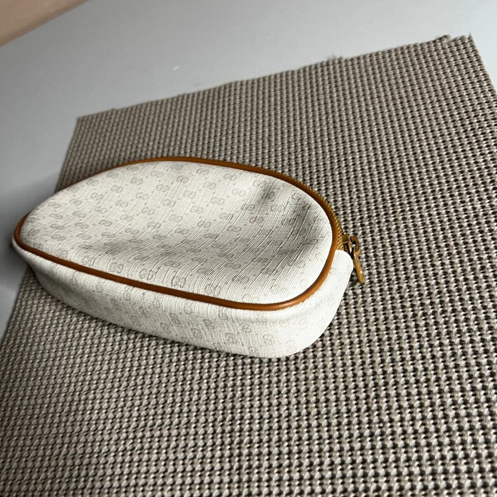 Vintage Gucci Microguccissima Monogram Cosmetic Pouch Beige Tan 1980s Accessory